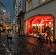 A cafe-lined street in Vienna