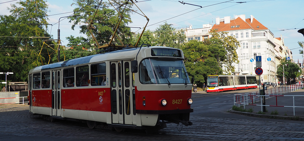 Red tram in Prague by Dave Kim