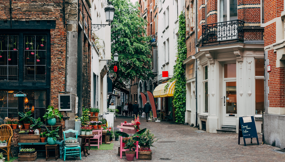 Quaint shopping street in Brussels