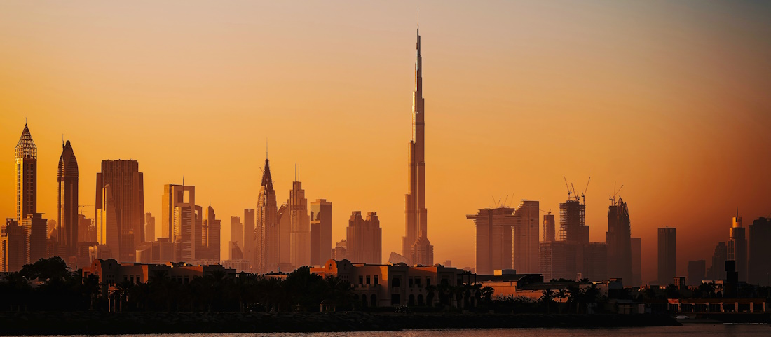 Dubai skyline at sunset