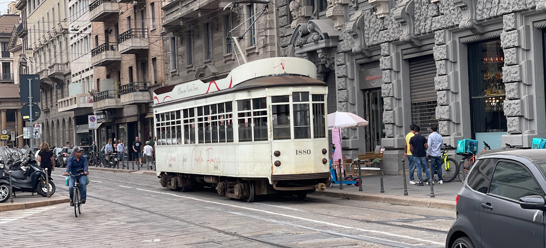 Antique tram on the streets of Milan