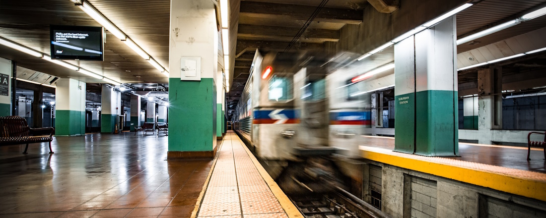 train entering Philly subway station