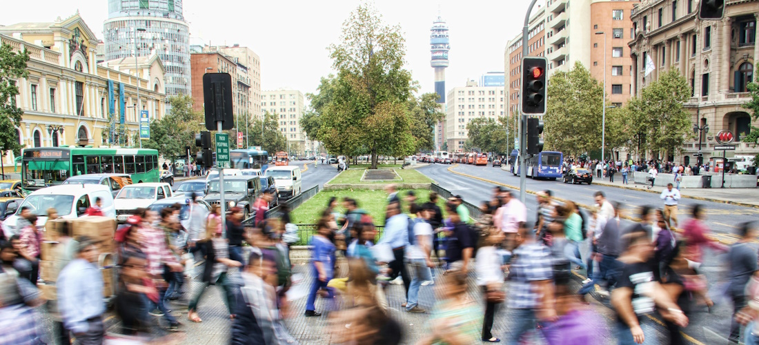 Busy foot traffic on crosswalk