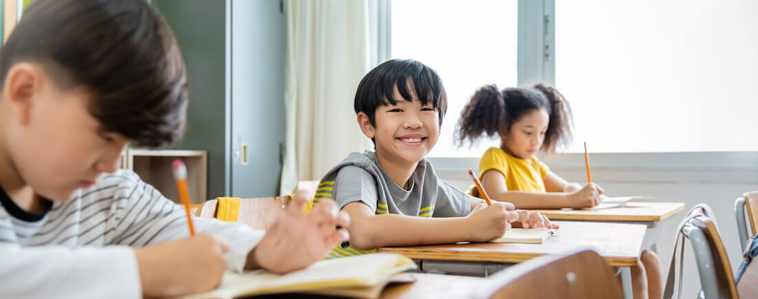 Schoolchildren at desk