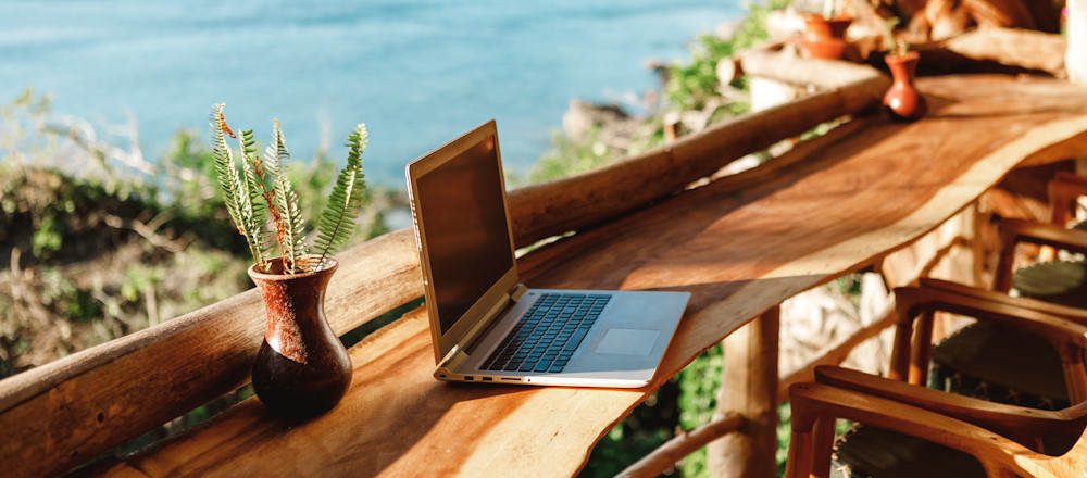 laptop in coastal home