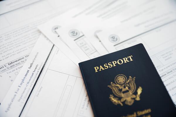 Passport with paperwork